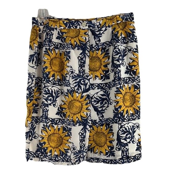 Andrew America Mini Skirt Size 14 Floral 100% silk blue & yellow sunflower - Picture 3 of 9